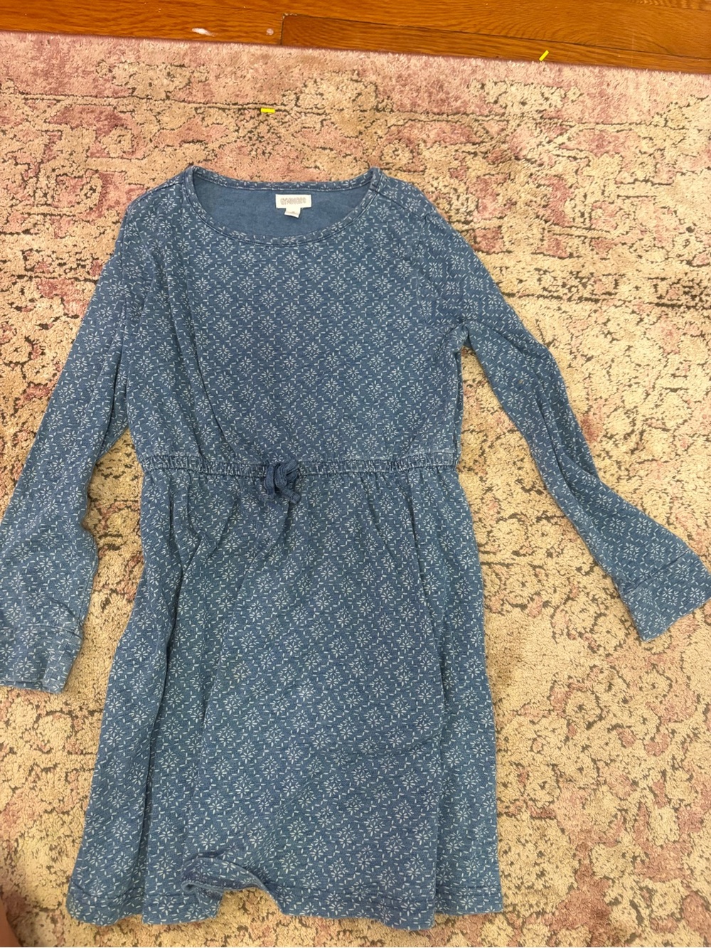 Gymboree Blue Printed Long Sleeve Drawstring Waist Dress